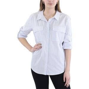 Calvin Klein Womens Striped Button Up Shirt, Blue, M, DM